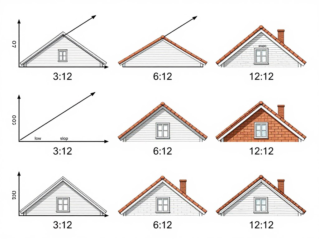diagram showing different roof pitch measurements and how they affect appearance