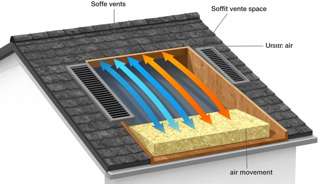 diagram showing how ridge vents work with soffit vents to create proper attic airflow