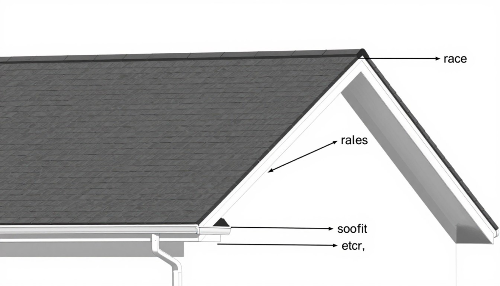 diagram showing the difference between roof eave and rake edges on a house