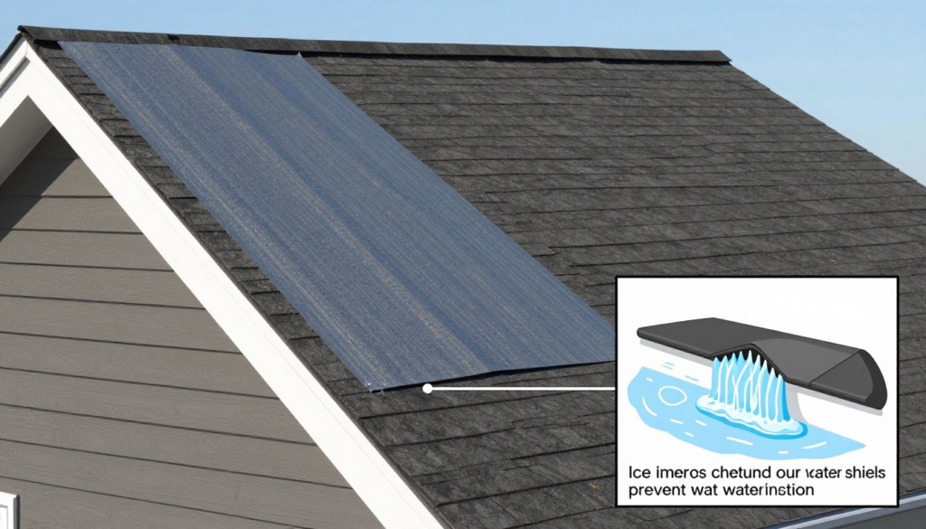 installation of ice and water shield along roof eaves to prevent ice dam damage