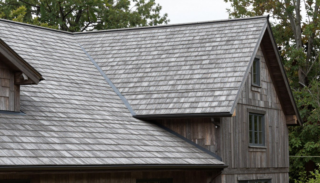 Cedar wood shingle roof showing natural texture and weathered appearance