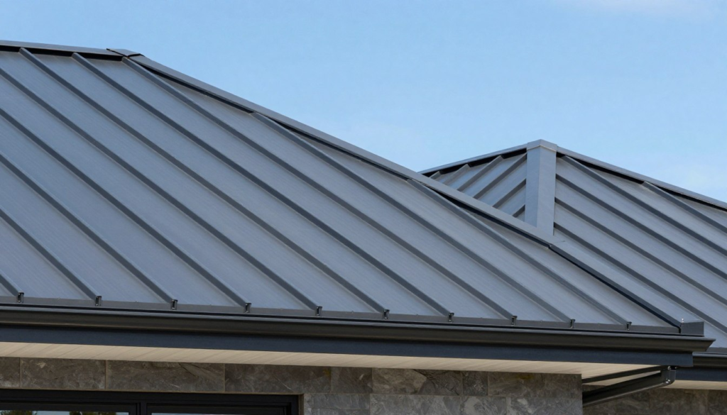 Metal roofing shingles on contemporary home showing sleek modern appearance