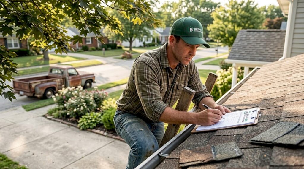 Local roofer checking Dayton house roof