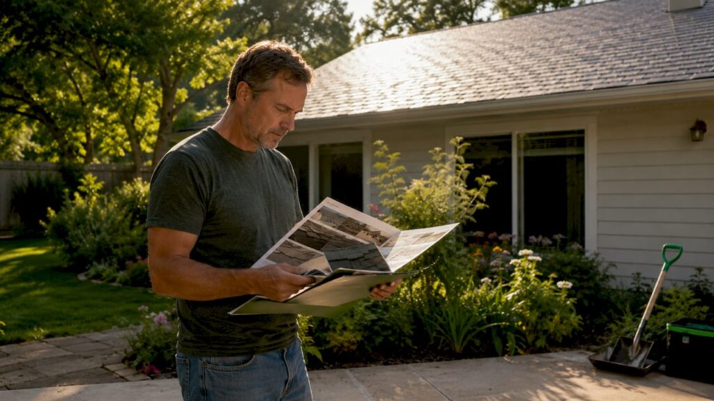 Homeowner reviewing energy efficient roofing options